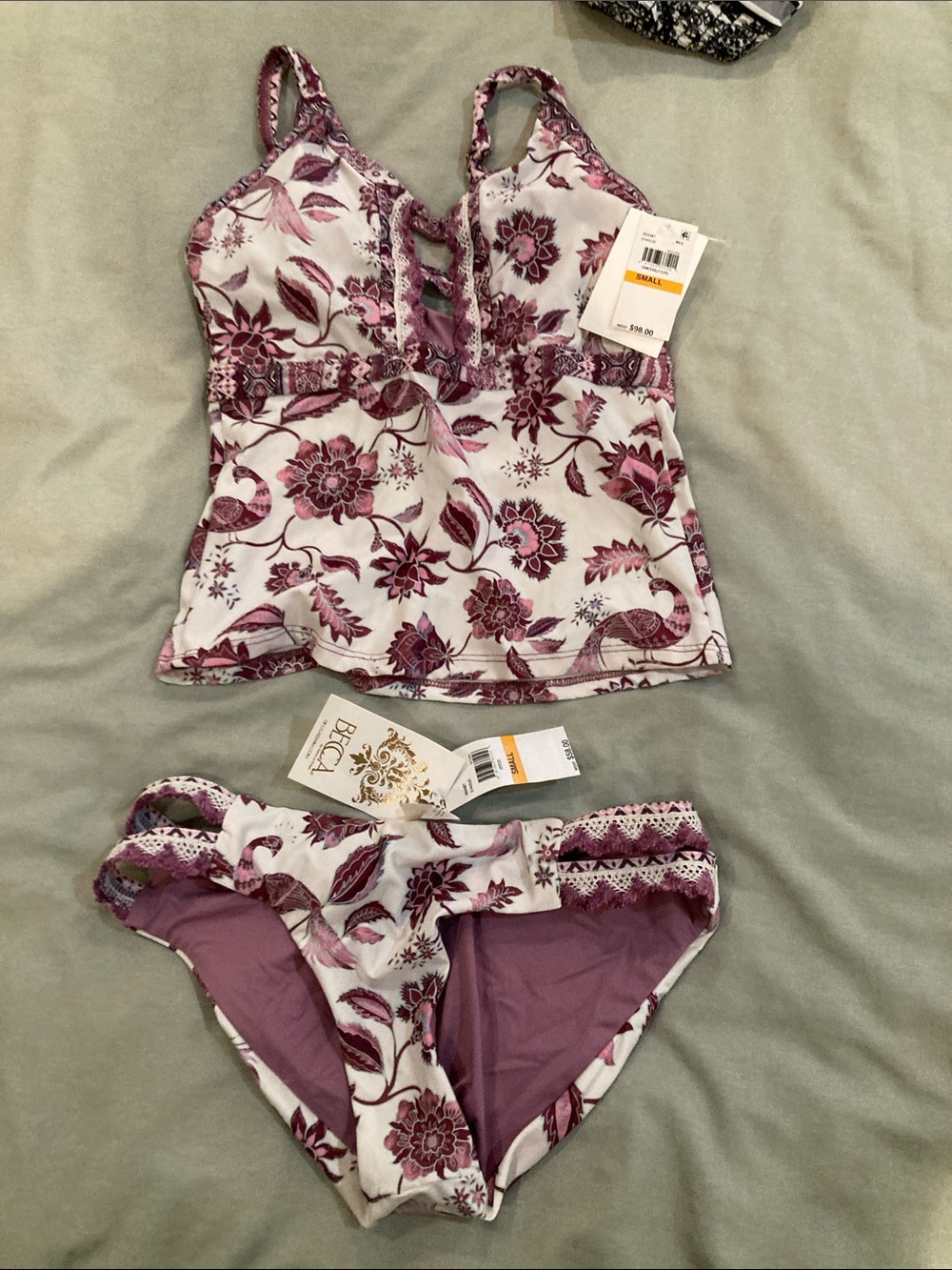 BECCA Floral Tankini Set in White and Purple Size S